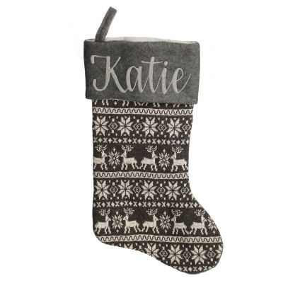 Personalised Grey Knitted Christmas Stocking