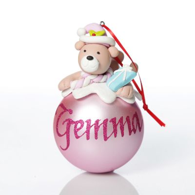 Personalised Pink Teddy Christms Character Bauble