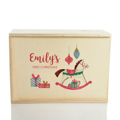 Personalised Printed Wooden Christmas Eve Box - Rocking Horse