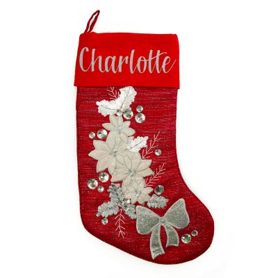 Personalised Red Poinsettia Christmas Stocking