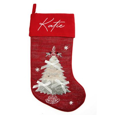 Personalised Red Tree Christmas Stocking