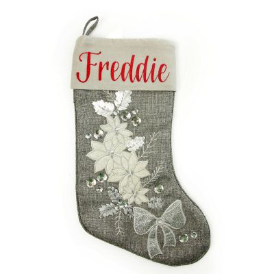 Personalised Silver Poinsettia Christmas Stocking