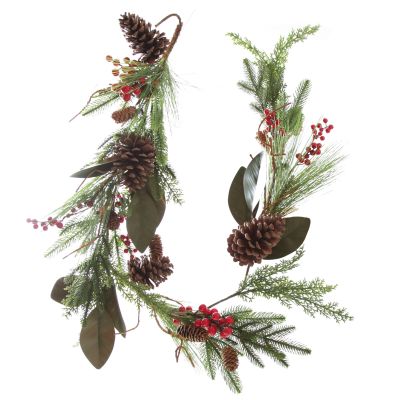 Pinecone and Red Berry Mixed Leaf Christmas Garland
