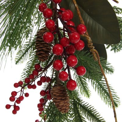 Pinecone and Red Berry Mixed Leaf Christmas Spray