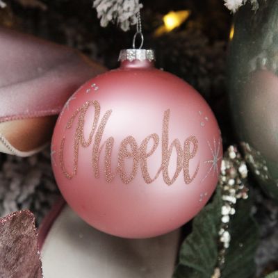 Baby Pink Glass Personalised Christmas Bauble Whole product