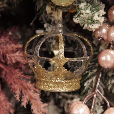 Champagne Glitter and Clear Crown Christmas Decoration