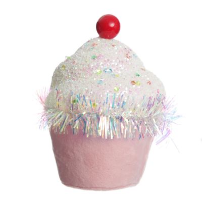 Pink Cupcake with Frosting and Sprinkles Christmas Tree Decoration