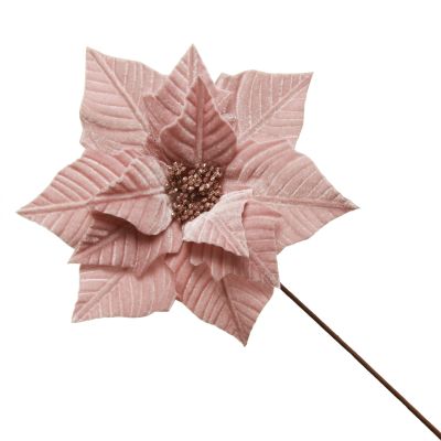Pink Embossed Poinsettia Flower Stem with GlitterCentre