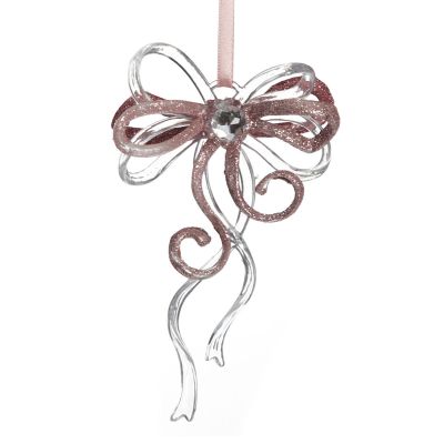 Pink Glitter and Clear Acrylic Bow Tree Decoration
