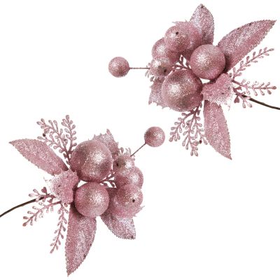 Pink Glitter Ball and Leaf Pick - Set of 2