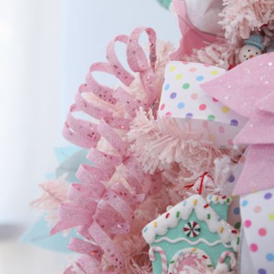 Pink Glitter Curly Ribbon Christmas Pick