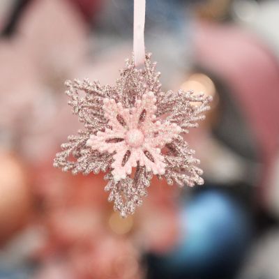 Pink Glitter Flower Christmas Tree Decoration