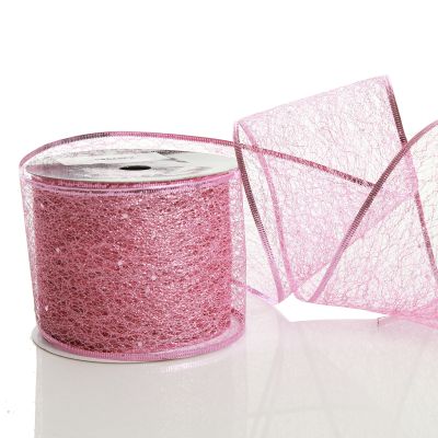 Pink Spider Mesh Wired Christmas Ribbon Garland