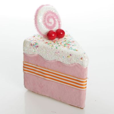 Pink Velvet Cake Slice with Frosting and Sprinkles Tree Decoration