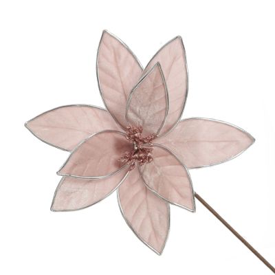 Pink Velvet Flower Stem with Silver Trim
