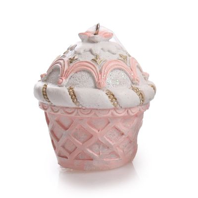 Pink with Flower Top Cupcake Hanging Christmas Decoration