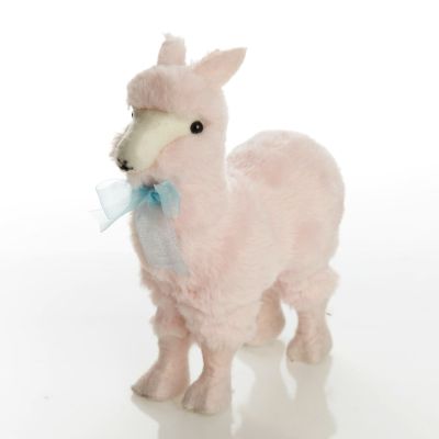 Fluffy Pink Llama with Blue Bow