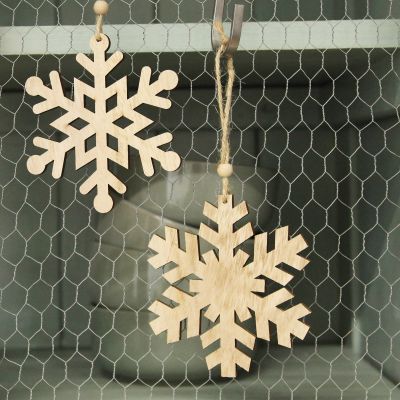 Plywood Snowflake Tree Decorations - Set of 2 