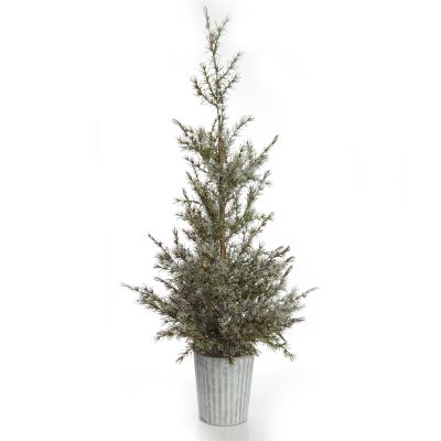Potted Christmas Pine Tree with Snowy Top
