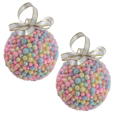 Rainbow Glitter and Sequin Ball Hanging Decoration 10cm - Set of 2