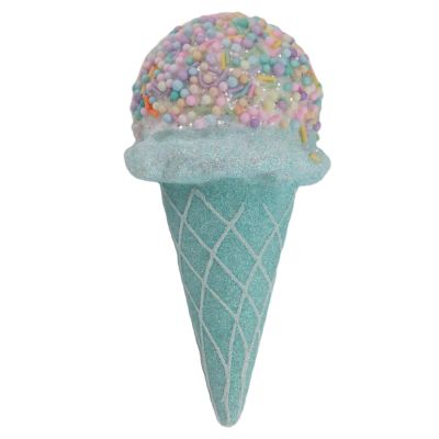 Blue Ice Cream Cone with Rainbow Sprinkles Hanging Decoration