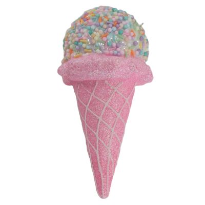 Pink Ice Cream Cone with Rainbow Sprinkles Hanging Decoration