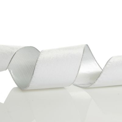 Reversible White Velour and Satin Wired Christmas Ribbon Garland