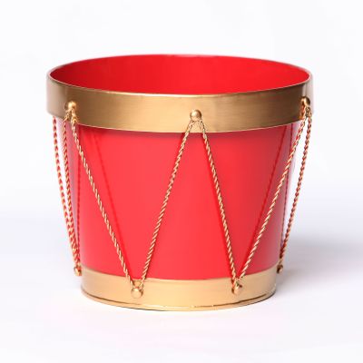 Red and Gold Christmas Drum Planter Pot