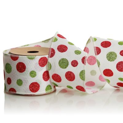 Red and Green Dots Wired Christmas Ribbon