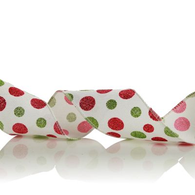 Red and Green Dots Wired Christmas Ribbon