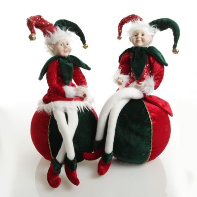Green and Red Elf on Bauble Christmas Ornament