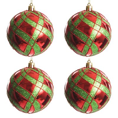 Red and Green Harlequin Bauble - Set of 4