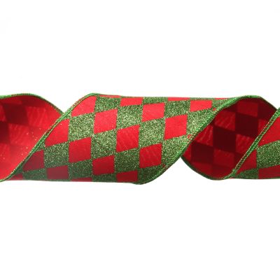 Red and Green Harlequin Pattern Christmas Ribbon Garland
