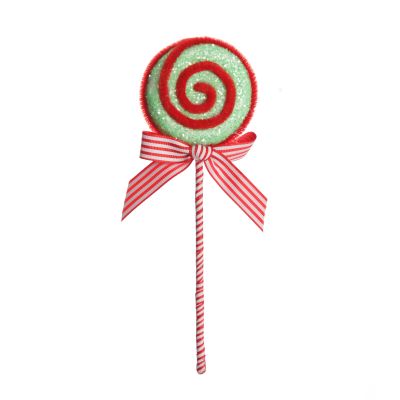 Red and Mint Green Glitter Lollipop Christmas Pick