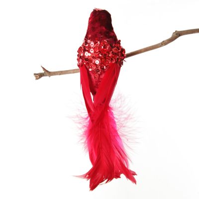 Red and Sequin Feather Bird Clip