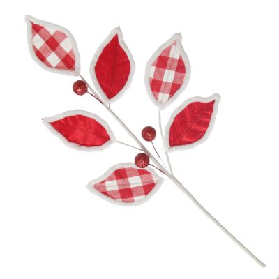 Red and White Check Leaf Spray with Fur Trim
