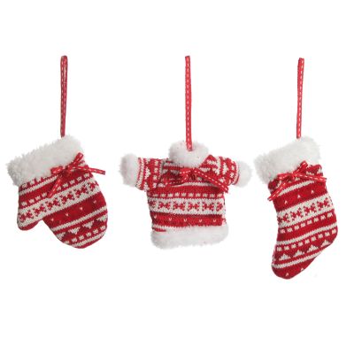 Red and White Knitted Christmas Tree Decorations - Set of 3