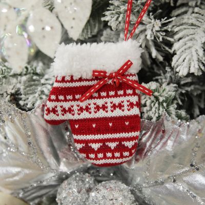 Red and White Knitted Christmas Tree Decorations - Set of 3