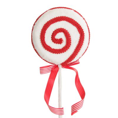 Red and White Velvet Lollipop Pick with Braided Trim