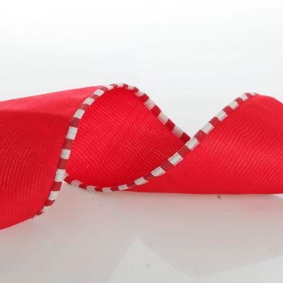 Red Christmas Ribbon Garland with Piped Striped Edge