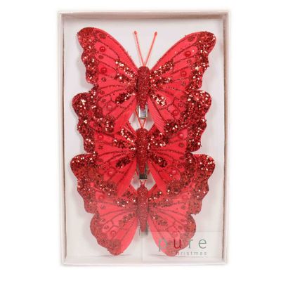 Red Feather Butterfly Clips - Pack of 3