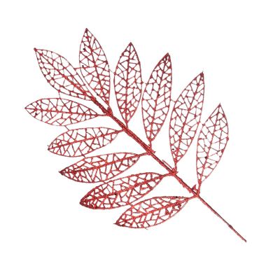 Red Glitter Mesh Leaf Pick - Set of 2 