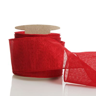 Red Glitter Sheer Stripe Wired Ribbon - 6.25cm