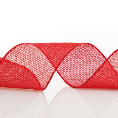Red Glitter Sheer Stripe Wired Ribbon - 6.25cm
