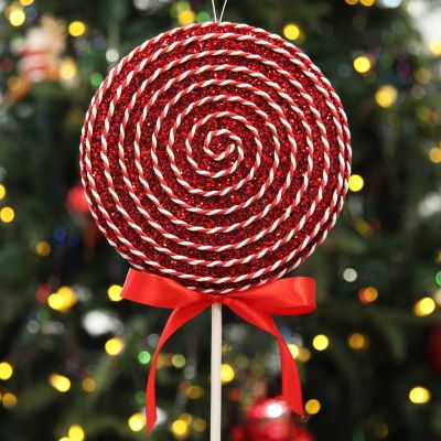 Red Glitter with Twine Lollipop Christmas Decoration