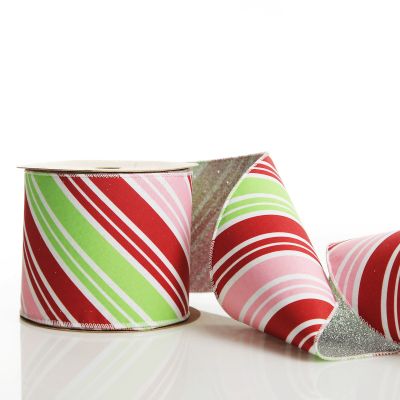 Red Pink Mint Peppermint Candy Stripe Christmas Wired Ribbon Garland