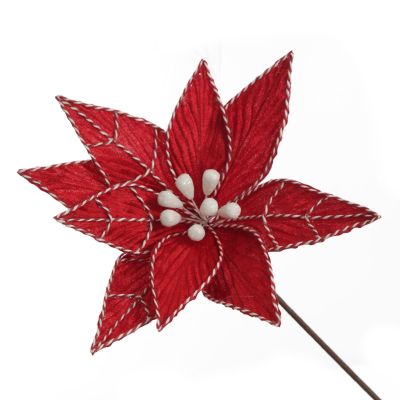 Red Poinsettia Flower Stem with Twine Trim