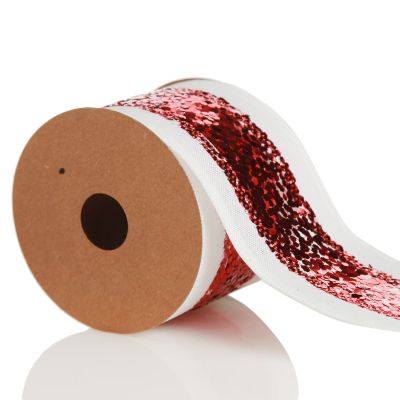 Red Sequin Wired Christmas Ribbon