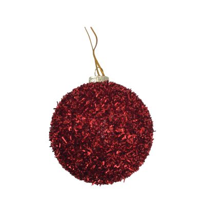 Small Red Tinsel Bauble Christmas Tree Decoration 7.5cm - Set of 6