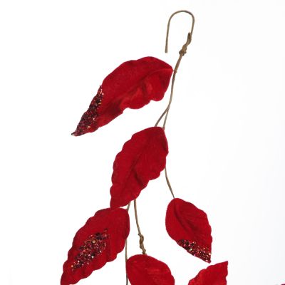 Red Velvet and Sequin Leaf Christmas Garland